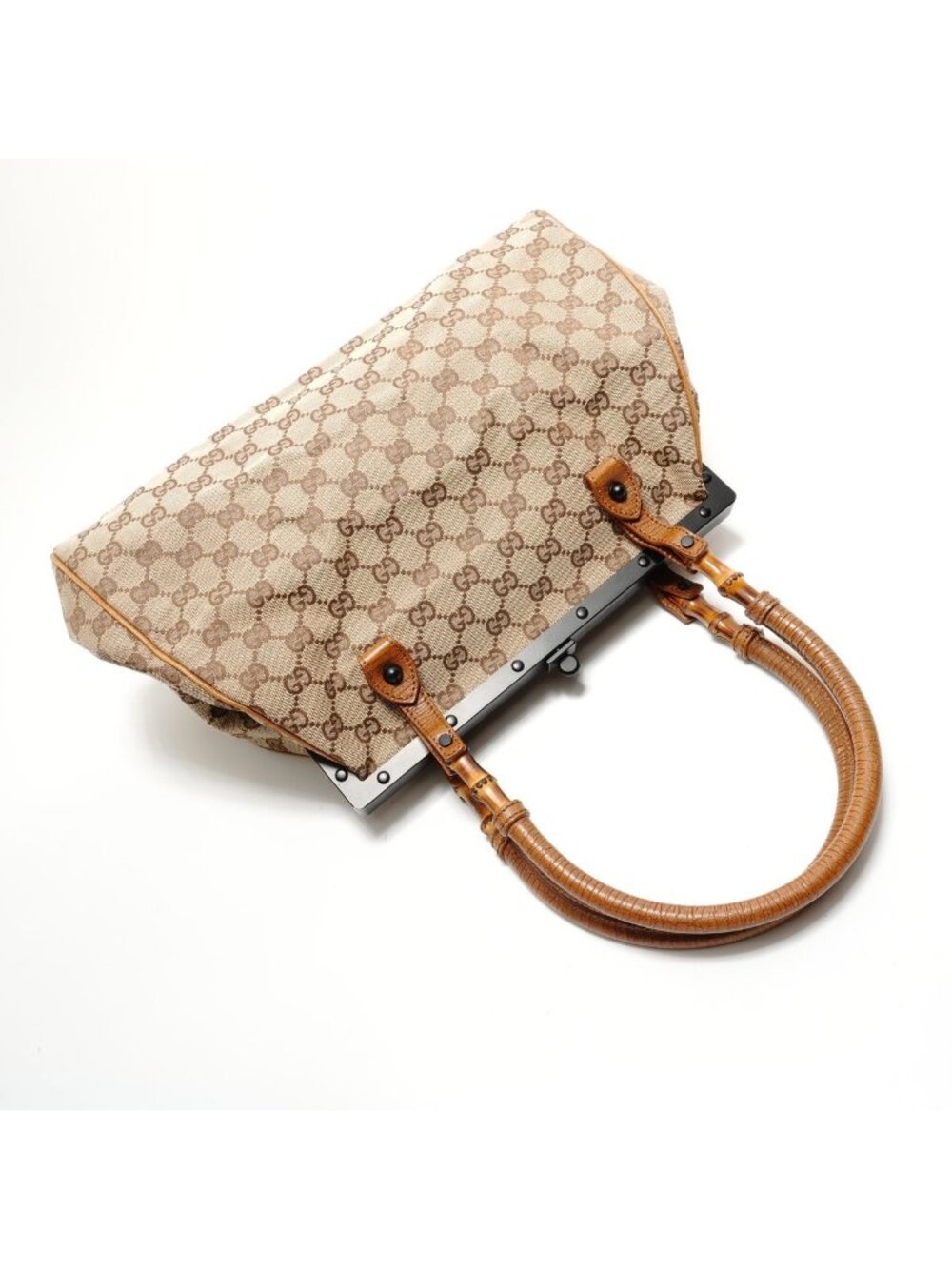 ★SOLD★ Gucci Handbag GG Canvas Bamboo Handle Pouch - Picture 8 of 10